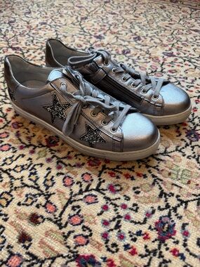 Nero Giardini Metallic Silver Star Accent Women's Sneakers Made in Italy Leather